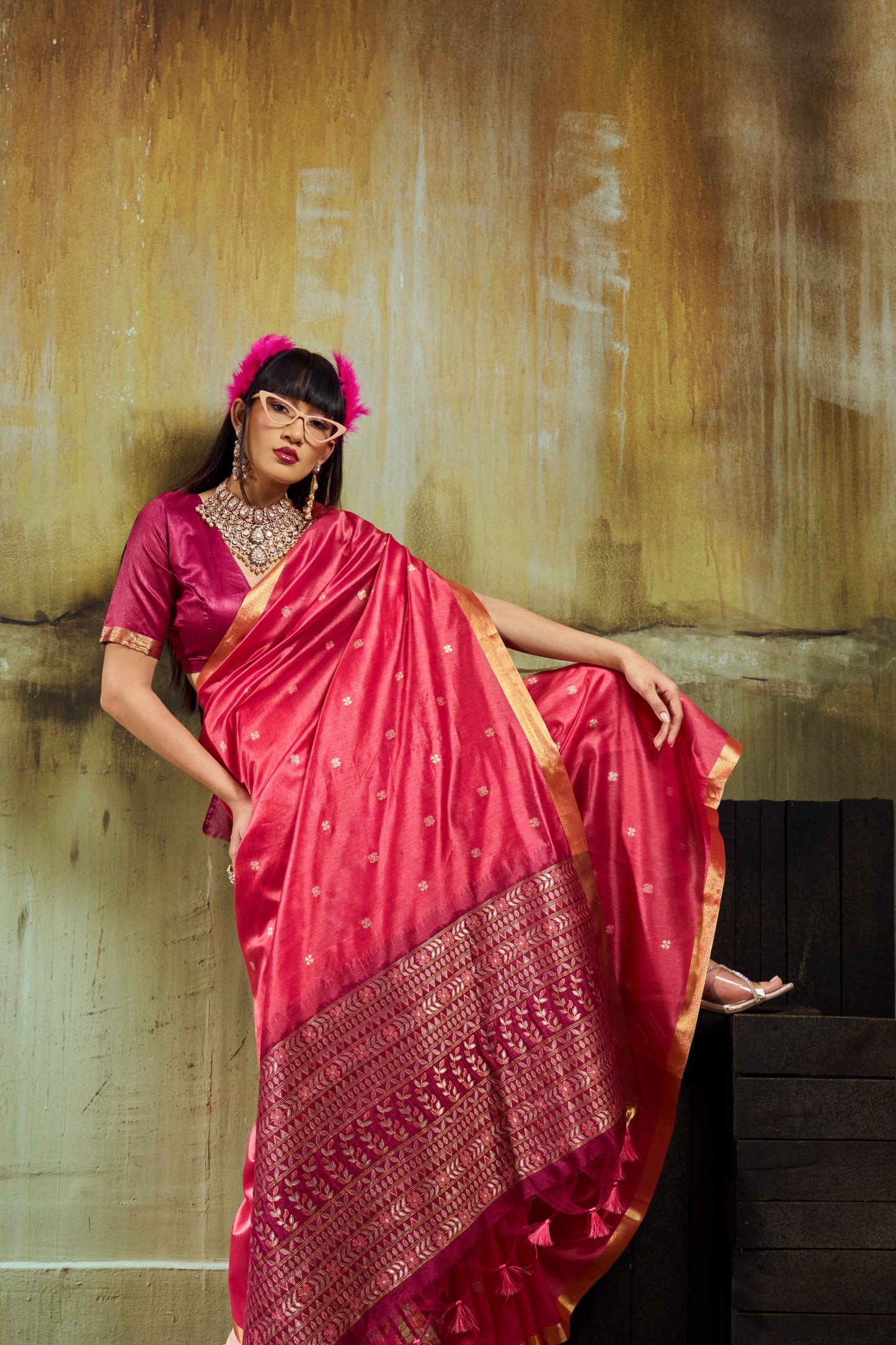 Rani Pink Soft Silk Saree for Women with Rich Zari Border & Designer Pallu