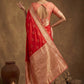 Red Silk Saree with Gold Zari Border & Rich Pallu