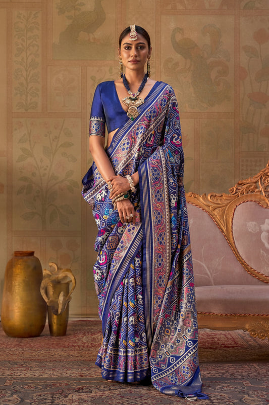 Royal Blue Banarasi Silk Patola Saree with Rich Weave & Heritage Motifs