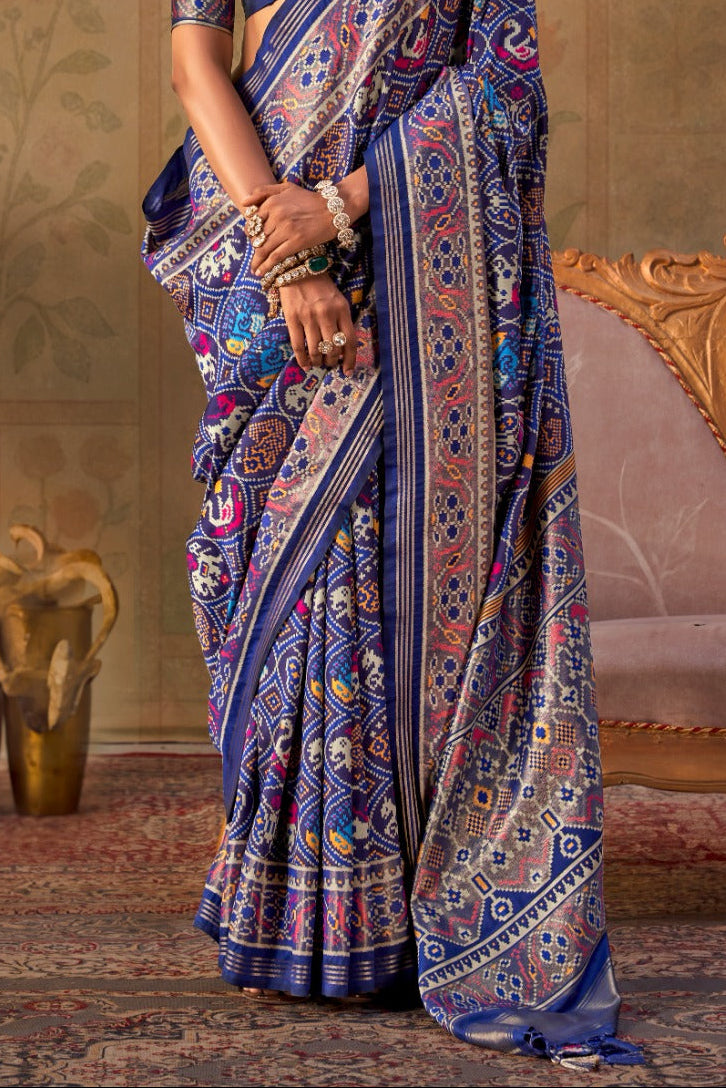 Royal Blue Banarasi Silk Patola Saree with Rich Weave & Heritage Motifs