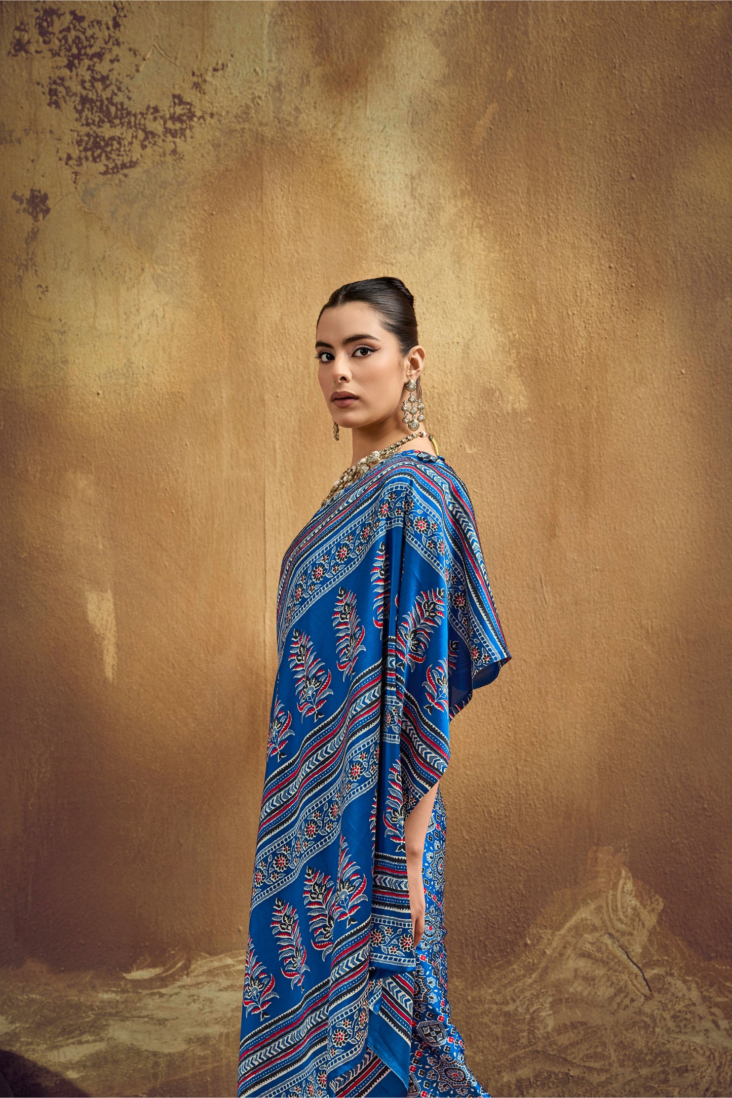 Royal Blue Printed Silk Saree with Ajrakh-Inspired Traditional Motifs