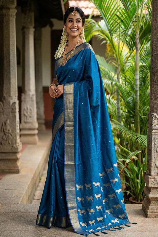 Royal Blue Soft Silk Saree with Golden Zari Border