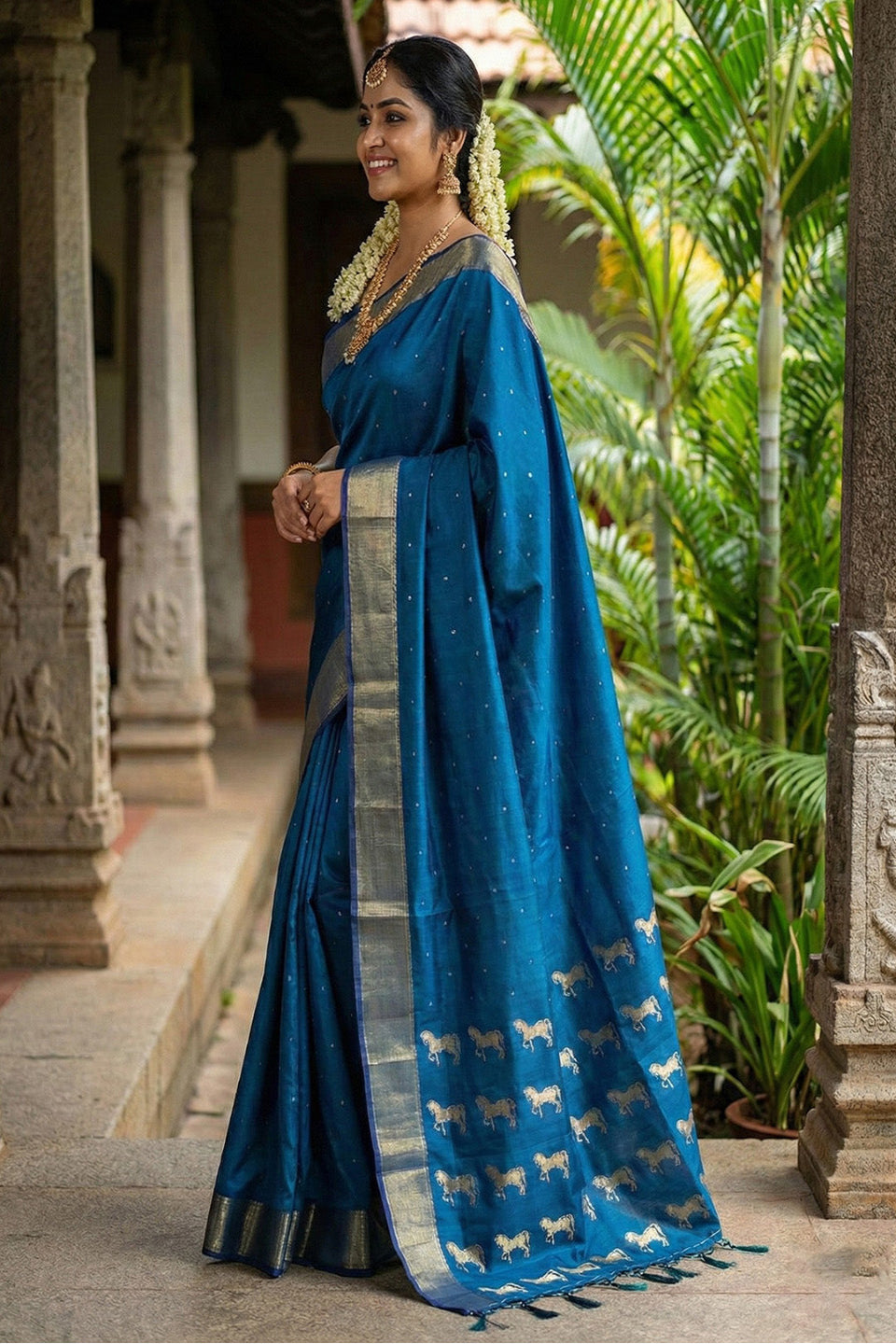Royal Blue Soft Silk Saree with Golden Zari Border