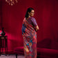 Royal Navy Blue Silk Saree with Multicolor Kashmiri Floral Border