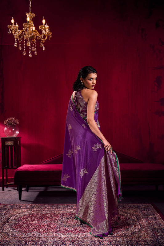 Royal Purple Banarasi Silk Saree for Women with Rich Zari Weaving