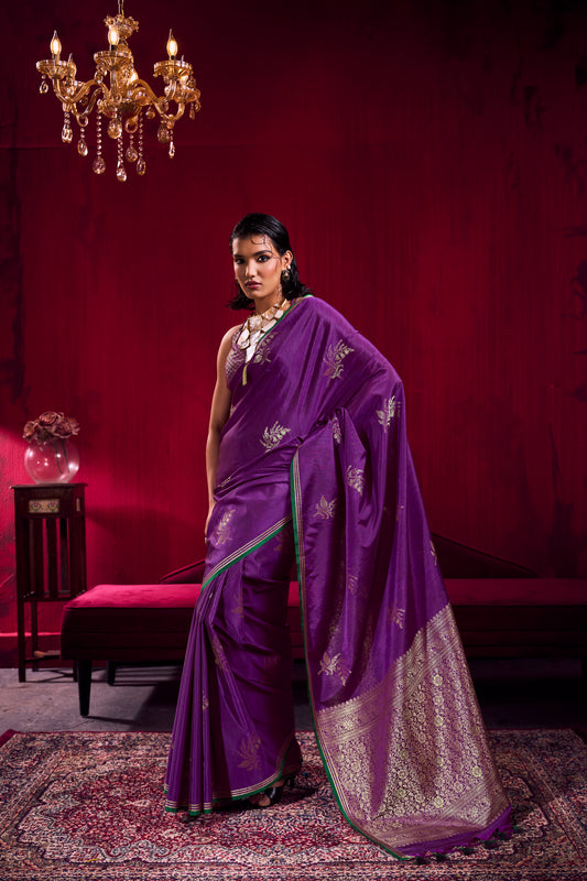 Royal Purple Banarasi Silk Saree for Women with Rich Zari Weaving