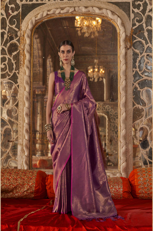 Royal Purple Kanjivaram Silk Saree with Rich Gold Zari Weaving