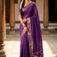 Royal Purple Soft Silk Saree with Golden Zari Border