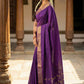 Royal Purple Soft Silk Saree with Golden Zari Border