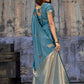 Royal Teal Blue Katan Silk Saree with Antique Zari Border and Tiger Buttas