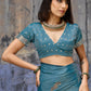 Royal Teal Blue Katan Silk Saree with Antique Zari Border and Tiger Buttas