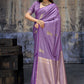Royal Violet Katan Silk Saree with Antique Zari Border and Tiger Buttas