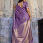 Royal Violet Katan Silk Saree with Antique Zari Border and Tiger Buttas