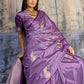 Royal Violet Katan Silk Saree with Antique Zari Border and Tiger Buttas