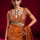 Rust Orange Linen Silk Saree for Women with Elegant Woven Border