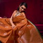 Rust Orange Linen Silk Saree for Women with Elegant Woven Border