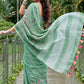 Sea Green Linen Cotton Saree with Floral Embroidery Work