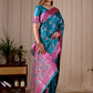 Teal Blue Banarasi Kanjivaram Silk Saree with Rich Pink Zari Work