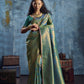 Teal Green Kanjivaram Silk Saree with Gold Zari Border