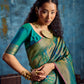 Teal Green Kanjivaram Silk Saree with Gold Zari Border