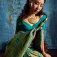 Teal Green Kanjivaram Silk Saree with Gold Zari Border