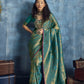Teal Green Kanjivaram Silk Saree with Gold Zari Border