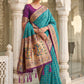 Turquoise Blue Banarasi Silk Saree with Meenakari Paithani Pallu and Magenta Blouse