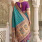 Turquoise Blue Banarasi Silk Saree with Meenakari Paithani Pallu and Magenta Blouse