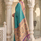 Turquoise Blue Banarasi Silk Saree with Meenakari Paithani Pallu and Magenta Blouse
