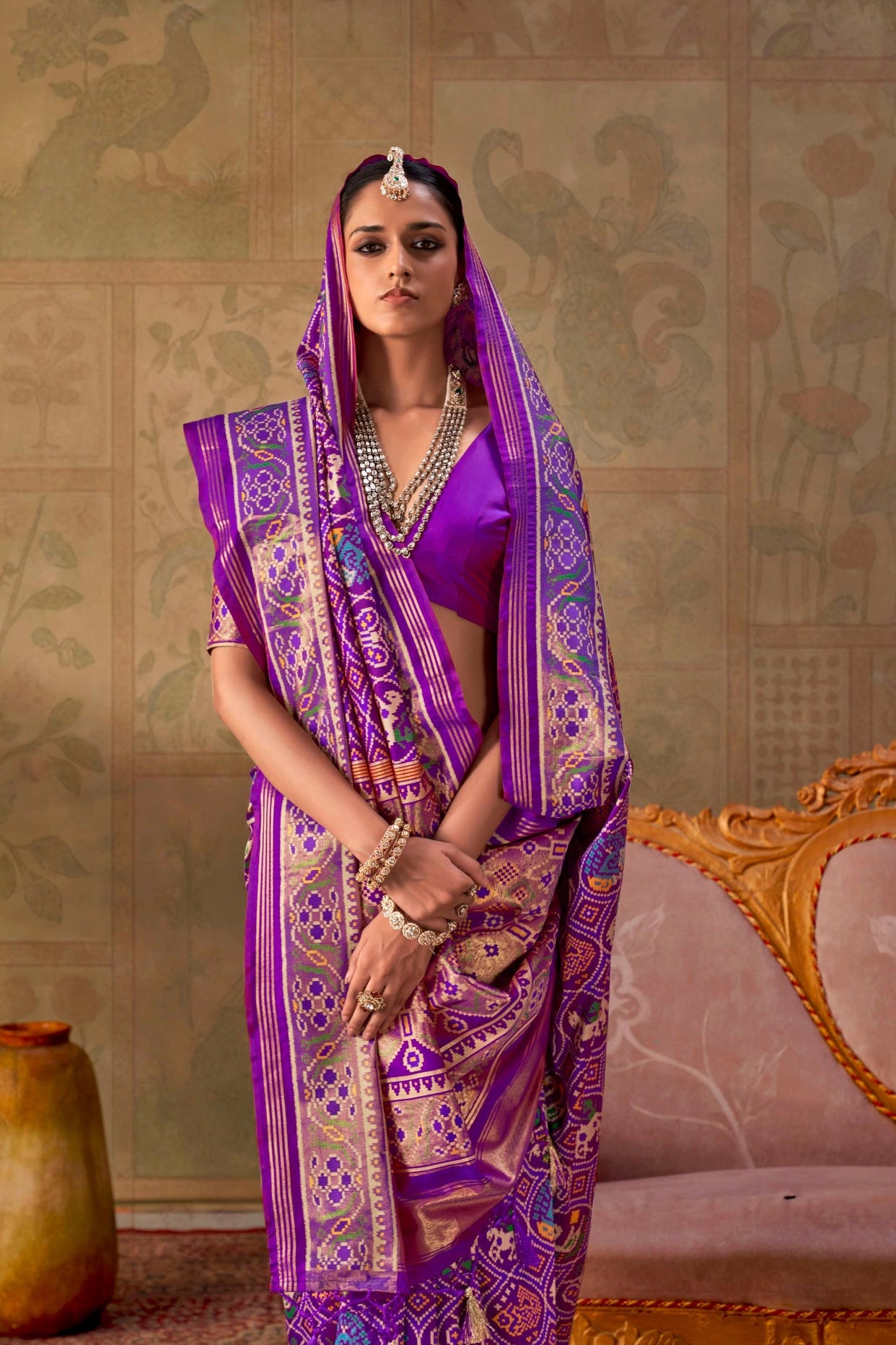 Violet Purple Banarasi Silk Patola Saree with Rich Weave & Heritage Motifs
