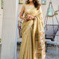 Beige Linen Silk Saree with Handcrafted Peacock Kalamkari Pallu