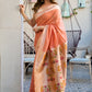 Peach Linen Silk Saree with Kalamkari Peacock Pallu