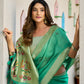 Sea Green Linen Silk Saree with Kalamkari Peacock Pallu