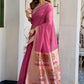 Rani Pink Linen Silk Saree with Kalamkari Peacock Pallu