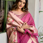 Rani Pink Linen Silk Saree with Kalamkari Peacock Pallu