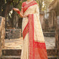 Ivory Cream Traditional Saree with Red Temple Border & Zari Weaving