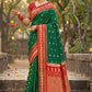 Green Banarasi Silk Saree with Red Zari Border
