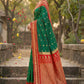 Green Banarasi Silk Saree with Red Zari Border