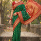 Green Banarasi Silk Saree with Red Zari Border